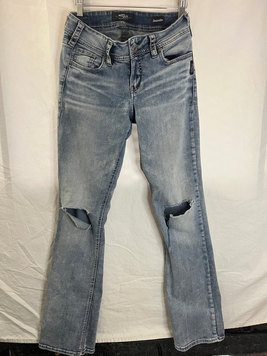 Silver Jeans Denim - Y2K Silver Jeans Light Blue Flare Jeans with Knee Rips 27x33
